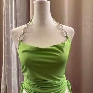 Women's Halter Chain-Strap Cowl Neck Top - Lime Green
